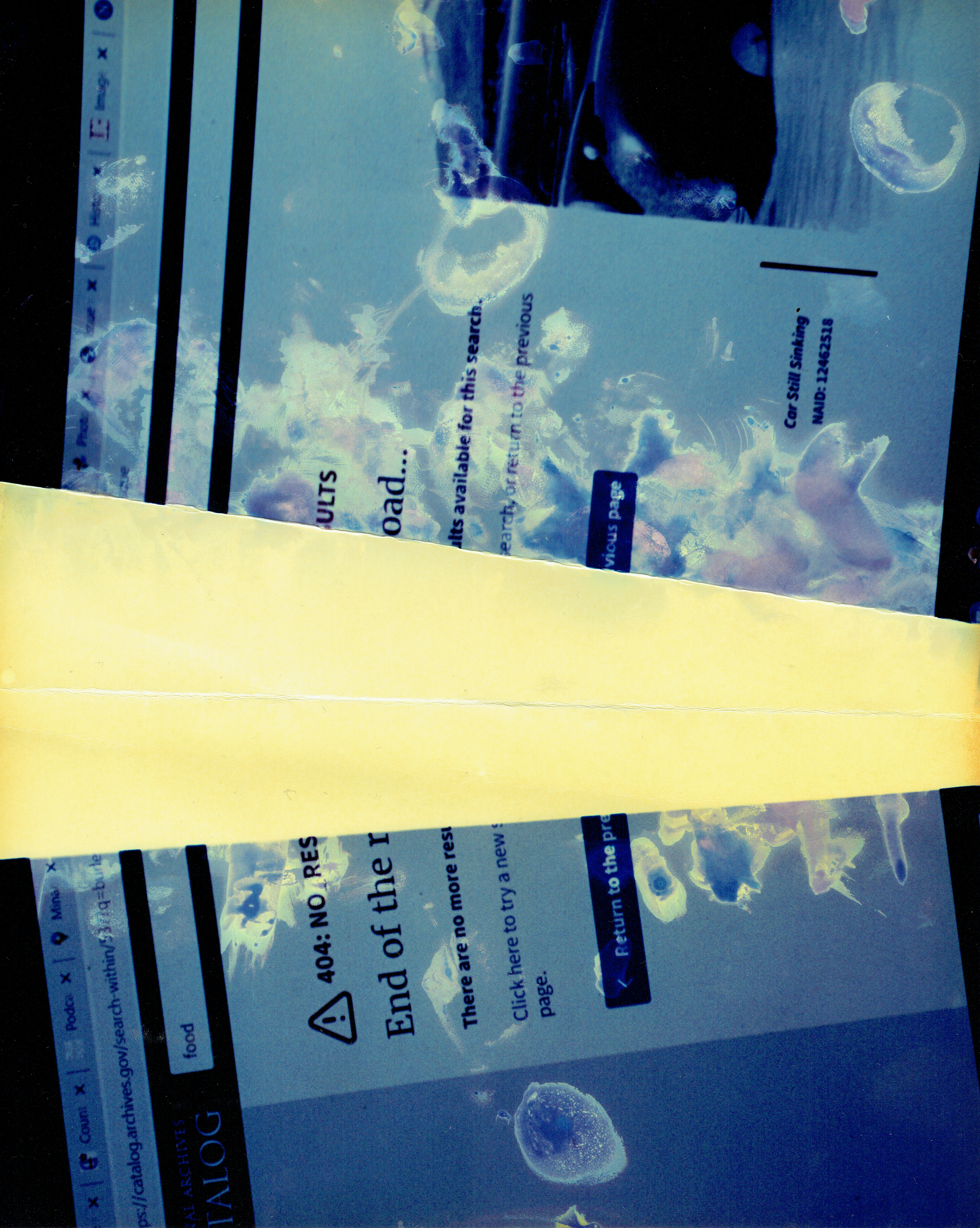 messed up darkroom print of the National Archives page not found page